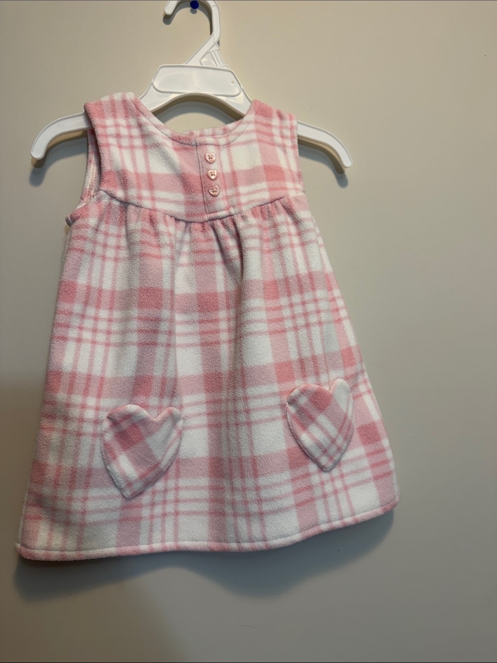 George Pink and White Plaid Sleeveless Dress with Heart Pockets